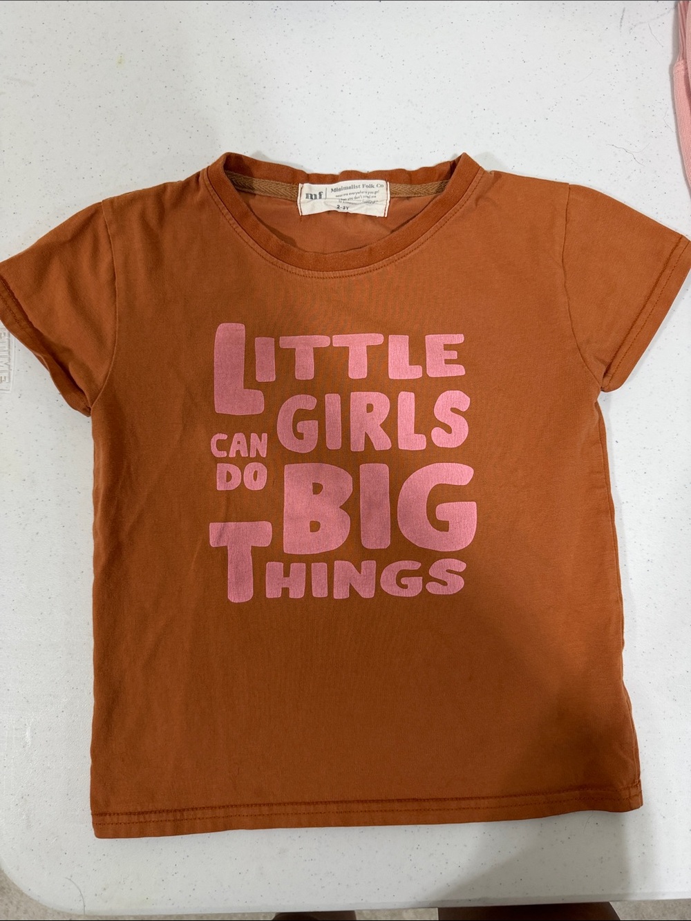 Minimalist folk-Little Girls Can Do Big Things Pink Print Rust Tee